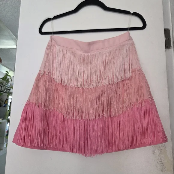 Main Strip Pink Ombre Fringe  Festival Mini Skirt Size Medium - Picture 5 of 5